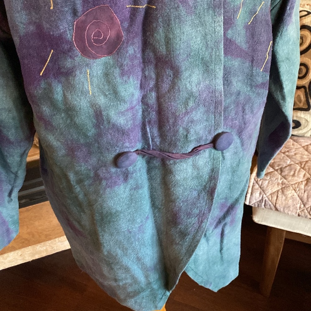 ARTISAN ANNA CARLSON amazing linen appliqué embroidered jacket!! Size M oversize - Picture 6 of 15
